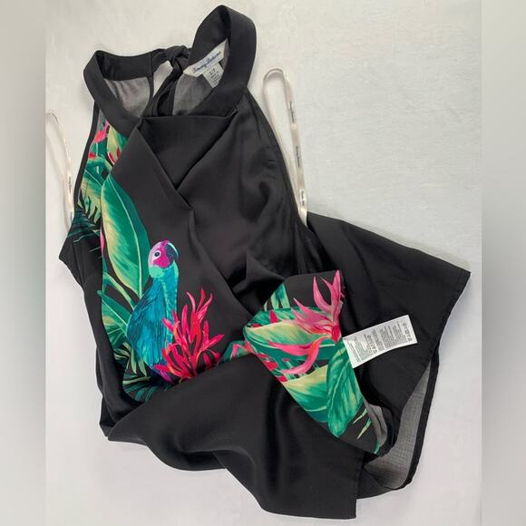 Tommy Bahama Tropical Print Black‎ Mini Dress Paradiso Parrots Women’s Size S - Picture 15 of 16